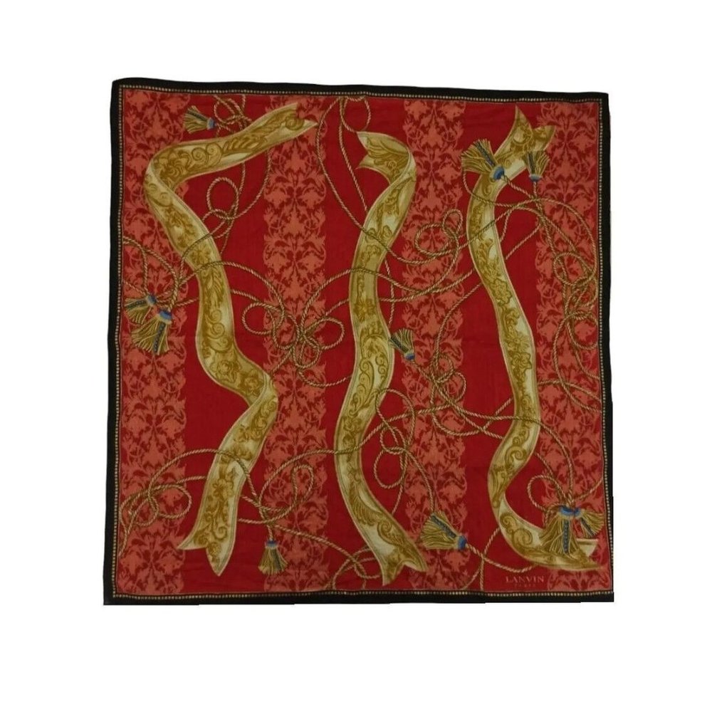 LANVIN Red Royal Cotton Scarf ITALY 18.8"/ 18.5” EC